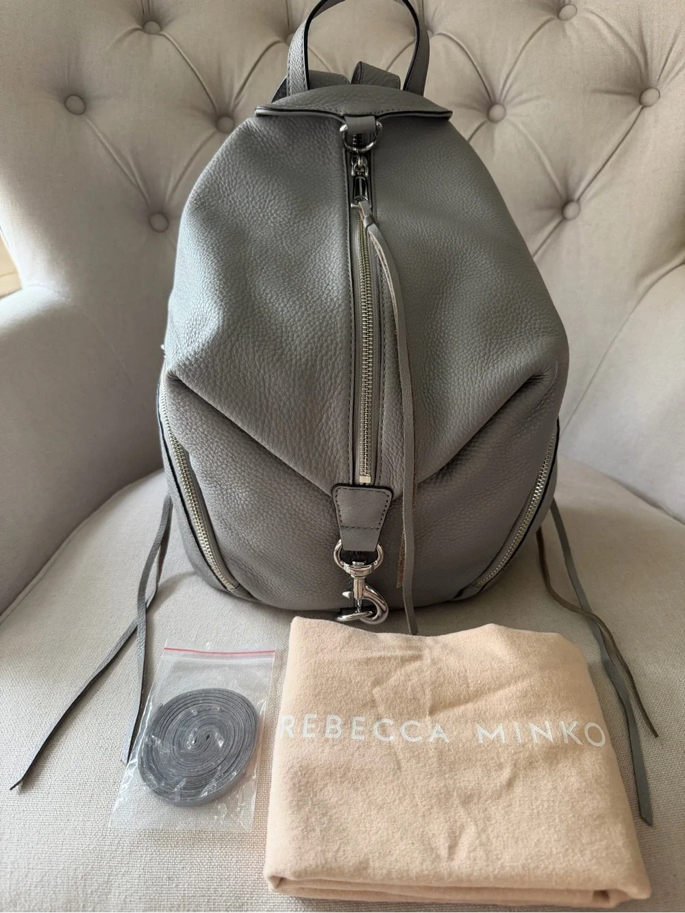 Rebecca Minkoff Gray Pebbled Leather Julian Backpack Medium w/ Silver Hardware